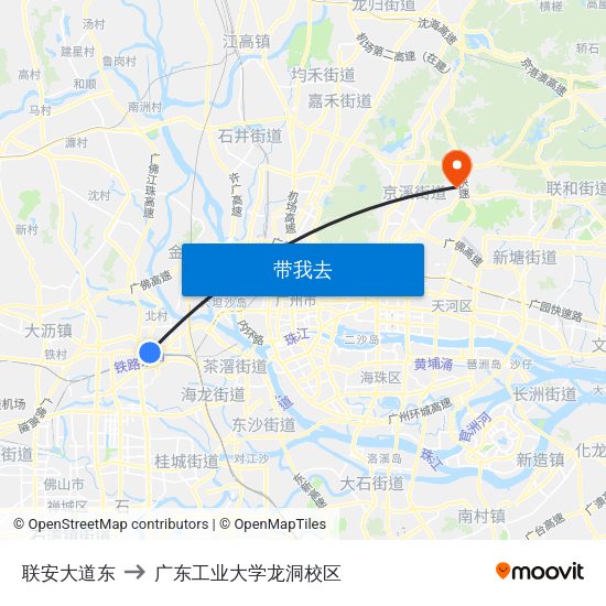 联安大道东 to 广东工业大学龙洞校区 map