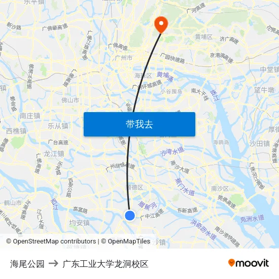 海尾公园 to 广东工业大学龙洞校区 map