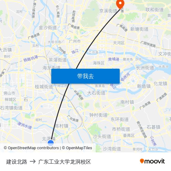 建设北路 to 广东工业大学龙洞校区 map