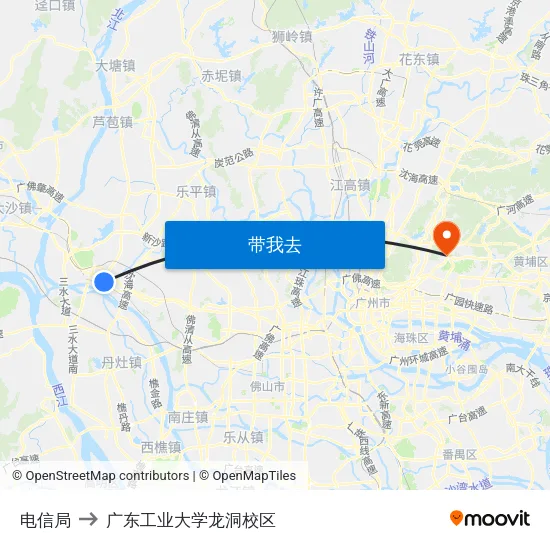 电信局 to 广东工业大学龙洞校区 map