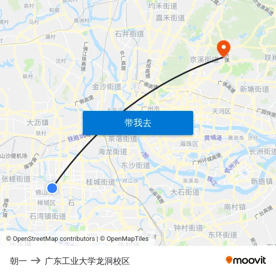 朝一 to 广东工业大学龙洞校区 map