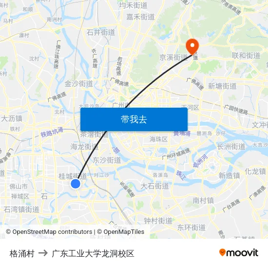 格涌村 to 广东工业大学龙洞校区 map