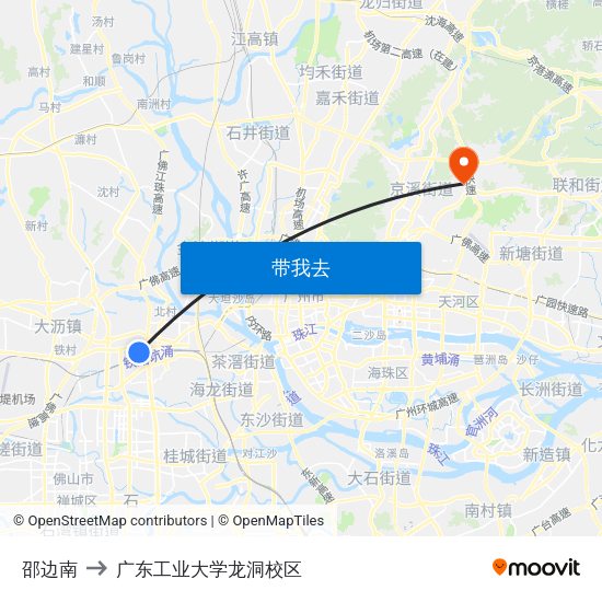 邵边南 to 广东工业大学龙洞校区 map