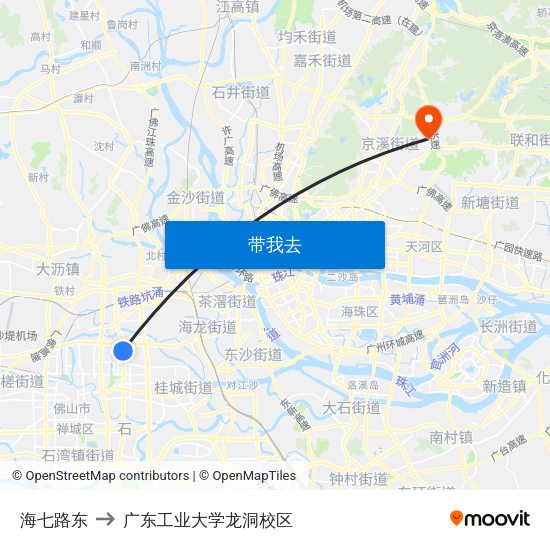 海七路东 to 广东工业大学龙洞校区 map