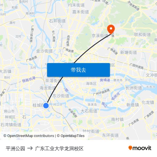 平洲公园 to 广东工业大学龙洞校区 map