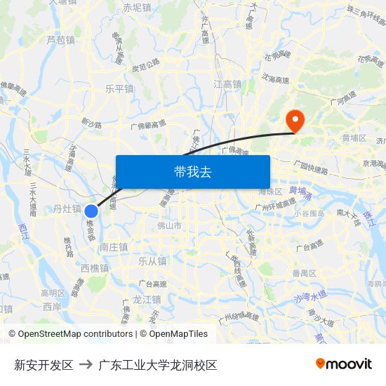 新安开发区 to 广东工业大学龙洞校区 map