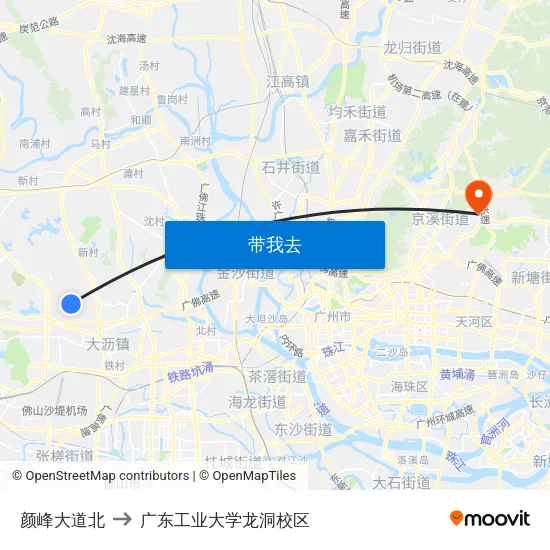 颜峰大道北 to 广东工业大学龙洞校区 map