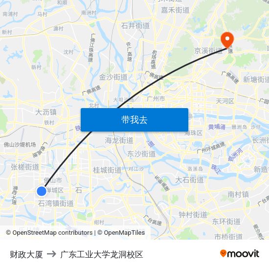 财政大厦 to 广东工业大学龙洞校区 map