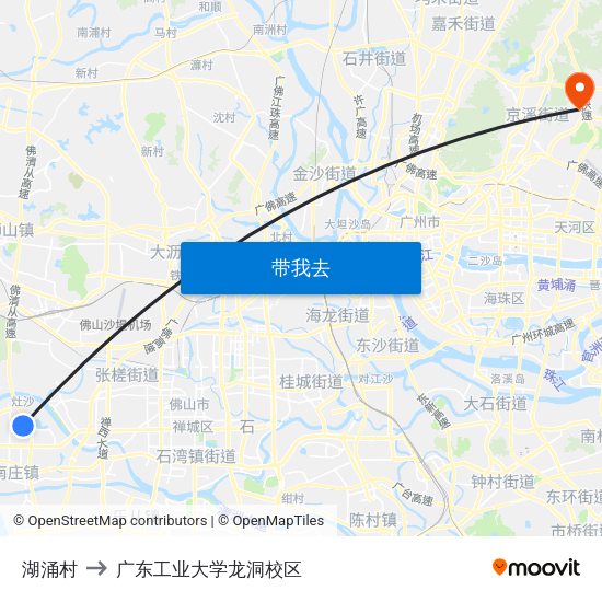 湖涌村 to 广东工业大学龙洞校区 map