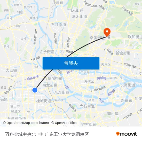 万科金域中央北 to 广东工业大学龙洞校区 map