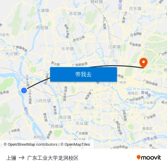 上骊 to 广东工业大学龙洞校区 map