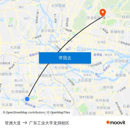 登洲大道 to 广东工业大学龙洞校区 map