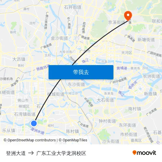 登洲大道 to 广东工业大学龙洞校区 map
