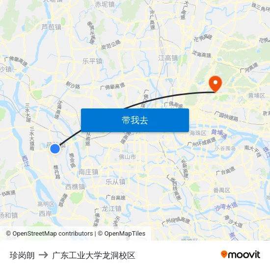 珍岗朗 to 广东工业大学龙洞校区 map