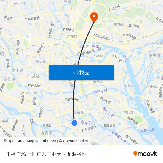 千禧广场 to 广东工业大学龙洞校区 map