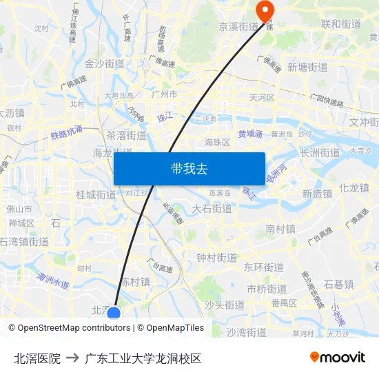 北滘医院 to 广东工业大学龙洞校区 map