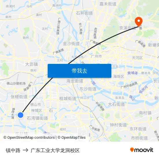 镇中路 to 广东工业大学龙洞校区 map