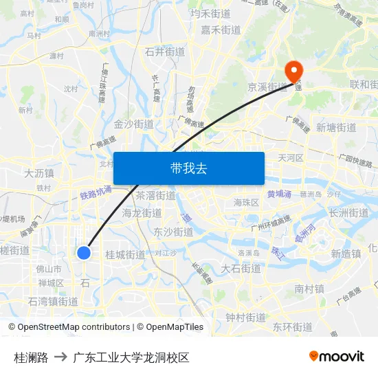 桂澜路 to 广东工业大学龙洞校区 map