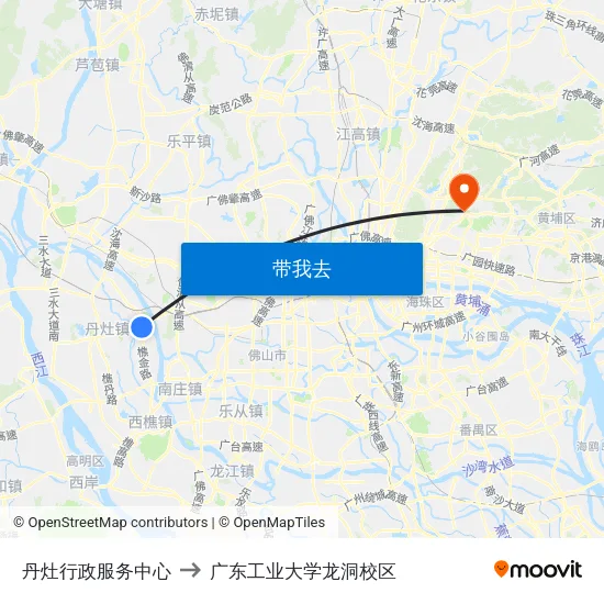 丹灶行政服务中心 to 广东工业大学龙洞校区 map