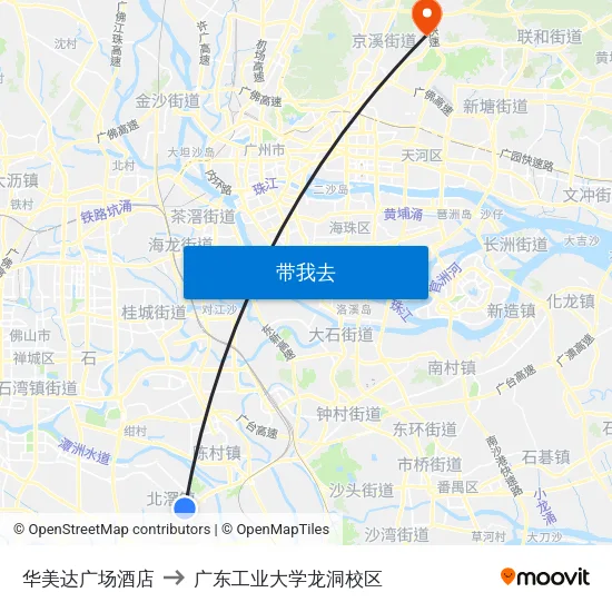华美达广场酒店 to 广东工业大学龙洞校区 map