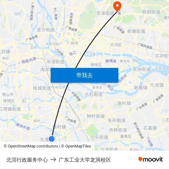 北滘行政服务中心 to 广东工业大学龙洞校区 map