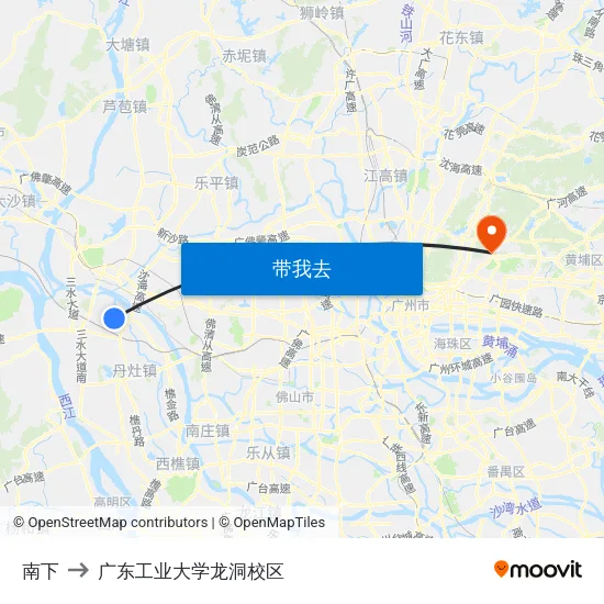 南下 to 广东工业大学龙洞校区 map