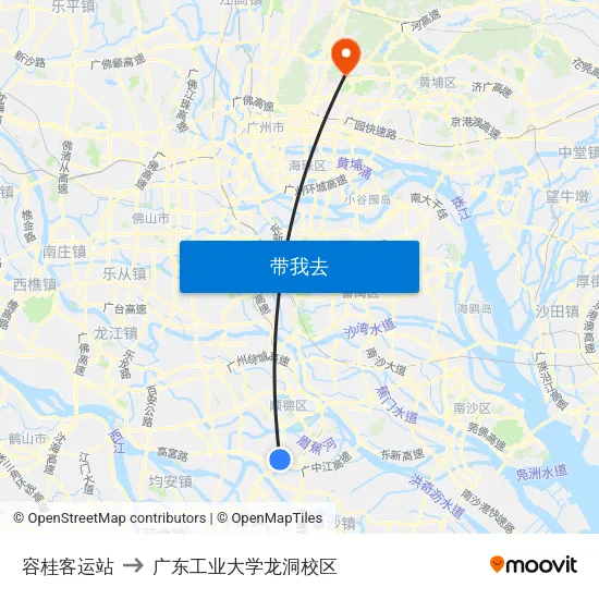 容桂客运站 to 广东工业大学龙洞校区 map