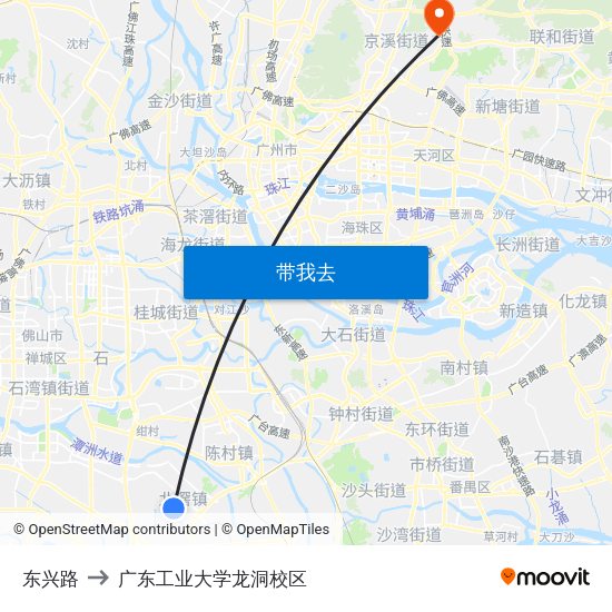 东兴路 to 广东工业大学龙洞校区 map