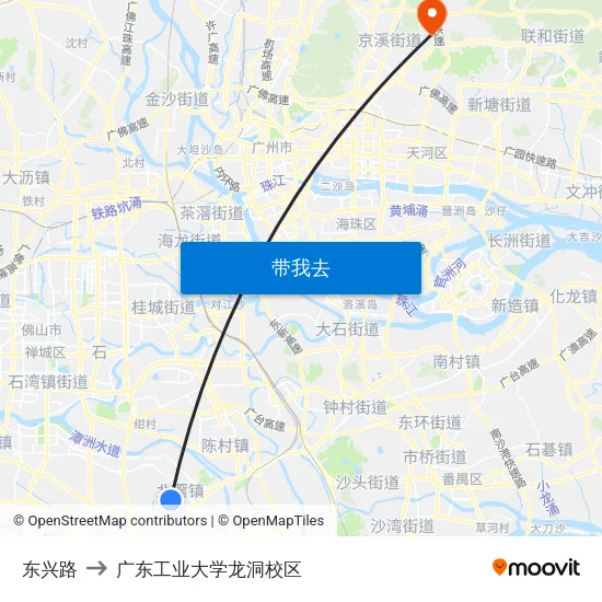 东兴路 to 广东工业大学龙洞校区 map