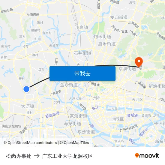 松岗办事处 to 广东工业大学龙洞校区 map