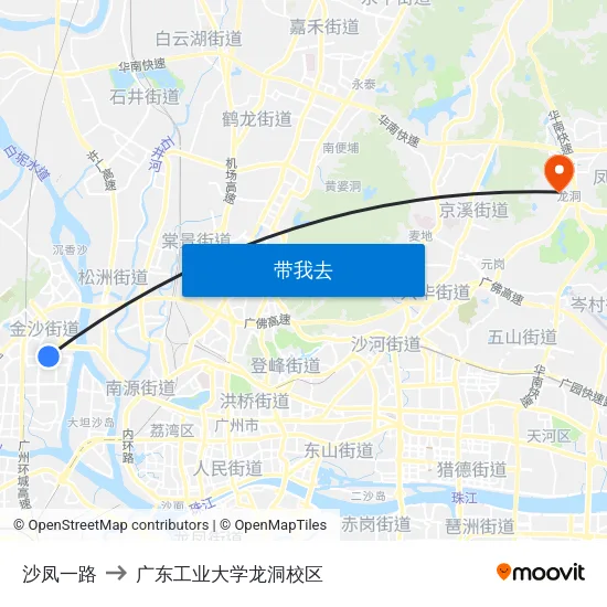 沙凤一路 to 广东工业大学龙洞校区 map