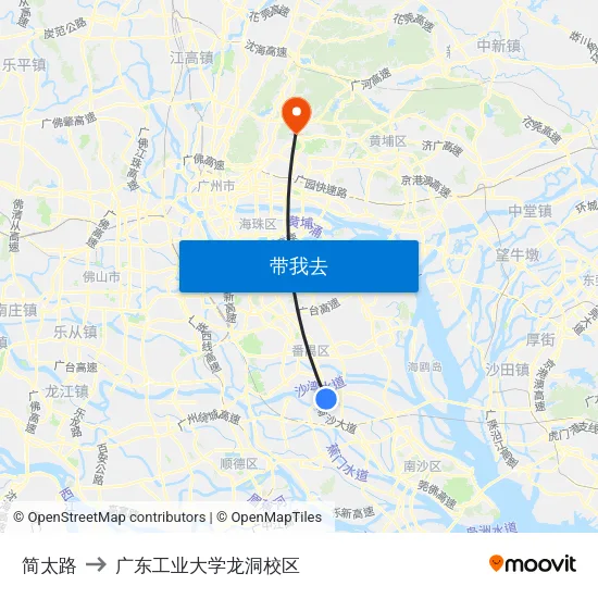 简太路 to 广东工业大学龙洞校区 map