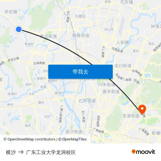 横沙 to 广东工业大学龙洞校区 map