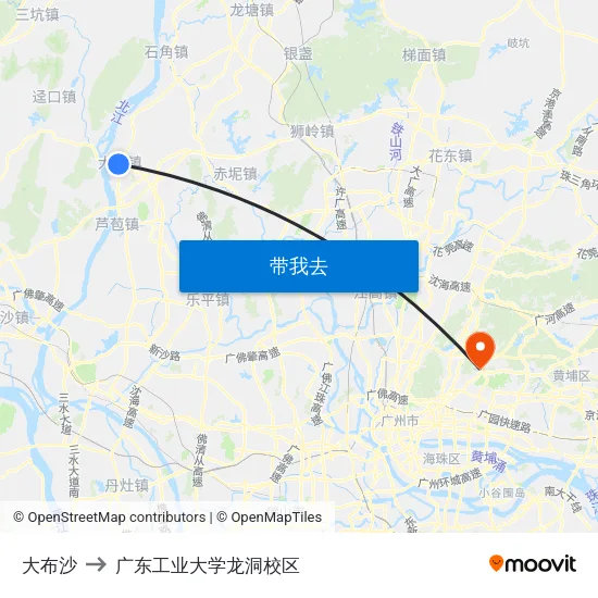 大布沙 to 广东工业大学龙洞校区 map