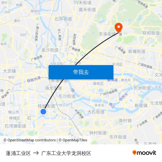蓬涌工业区 to 广东工业大学龙洞校区 map