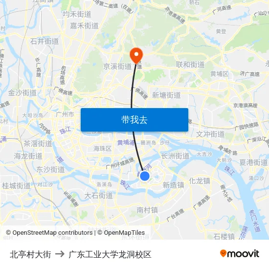北亭村大街 to 广东工业大学龙洞校区 map