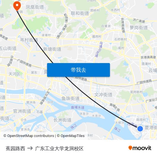 蕉园路西 to 广东工业大学龙洞校区 map