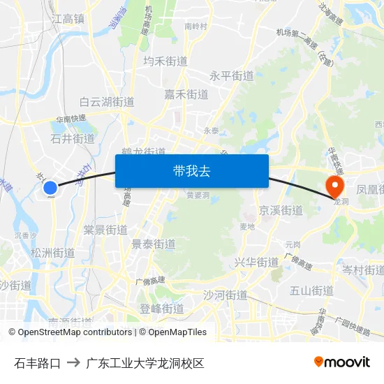 石丰路口 to 广东工业大学龙洞校区 map