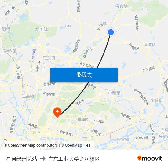 星河绿洲总站 to 广东工业大学龙洞校区 map