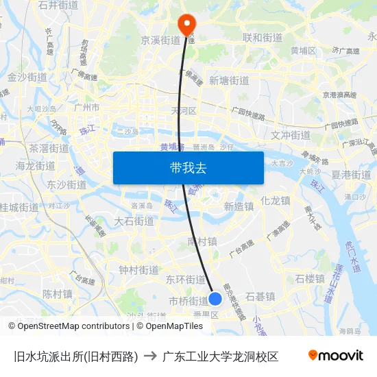 旧水坑派出所(旧村西路) to 广东工业大学龙洞校区 map
