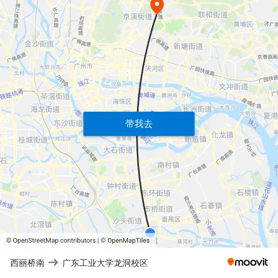 西丽桥南 to 广东工业大学龙洞校区 map