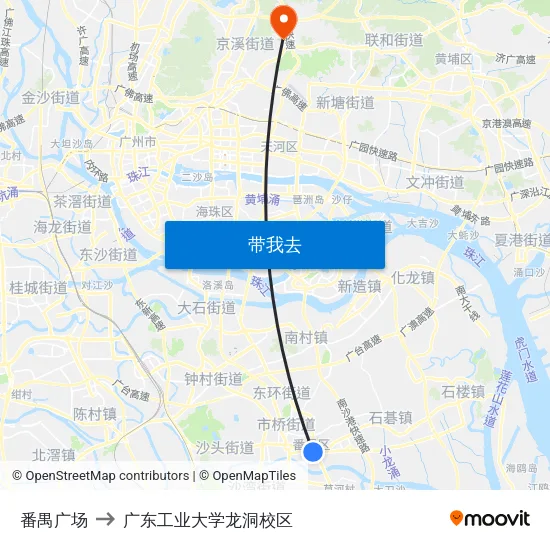 番禺广场 to 广东工业大学龙洞校区 map