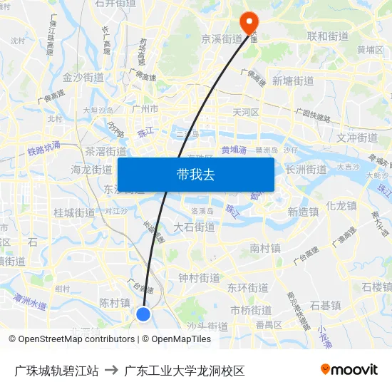 广珠城轨碧江站 to 广东工业大学龙洞校区 map
