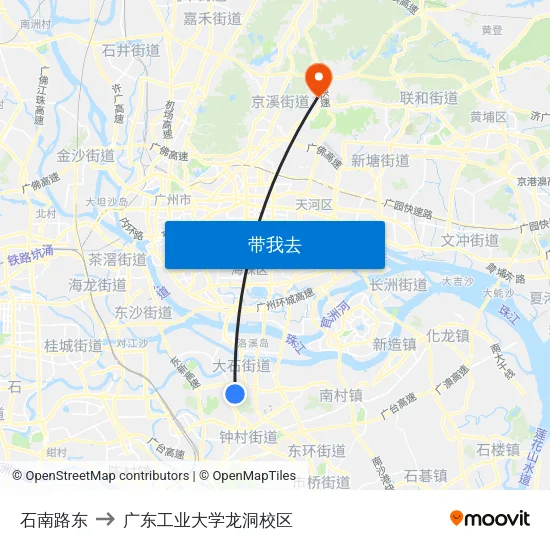 石南路东 to 广东工业大学龙洞校区 map