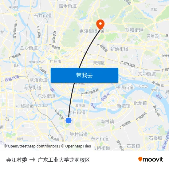 会江村委 to 广东工业大学龙洞校区 map