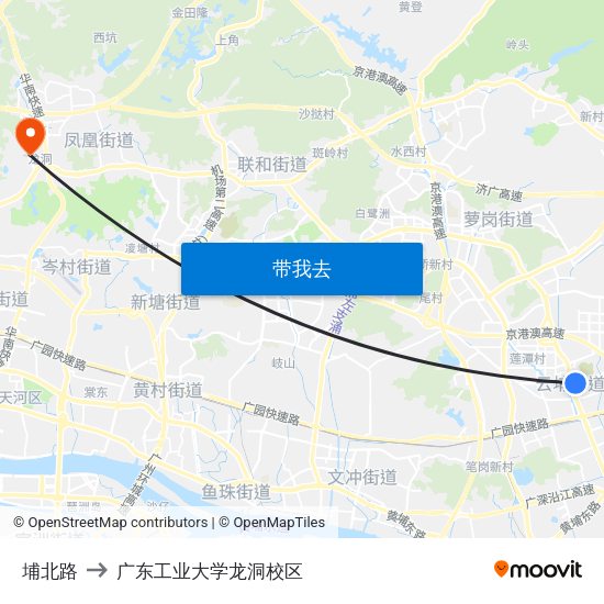 埔北路 to 广东工业大学龙洞校区 map