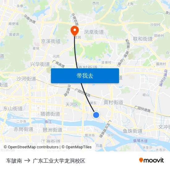车陂南 to 广东工业大学龙洞校区 map