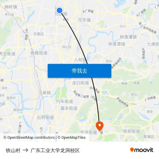 铁山村 to 广东工业大学龙洞校区 map