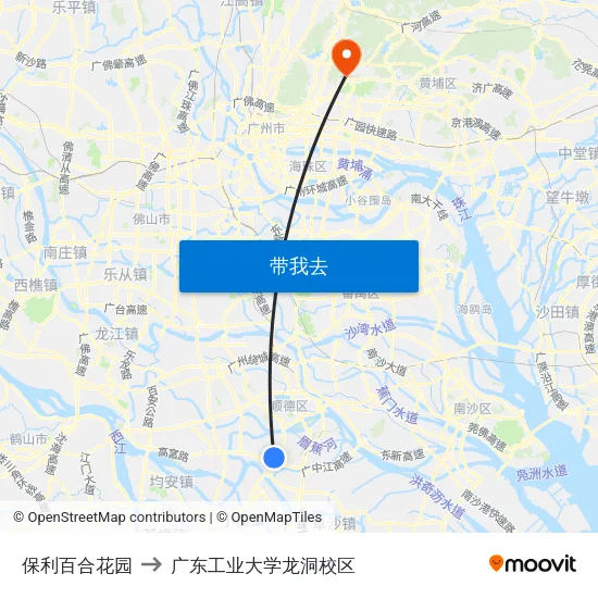 保利百合花园 to 广东工业大学龙洞校区 map