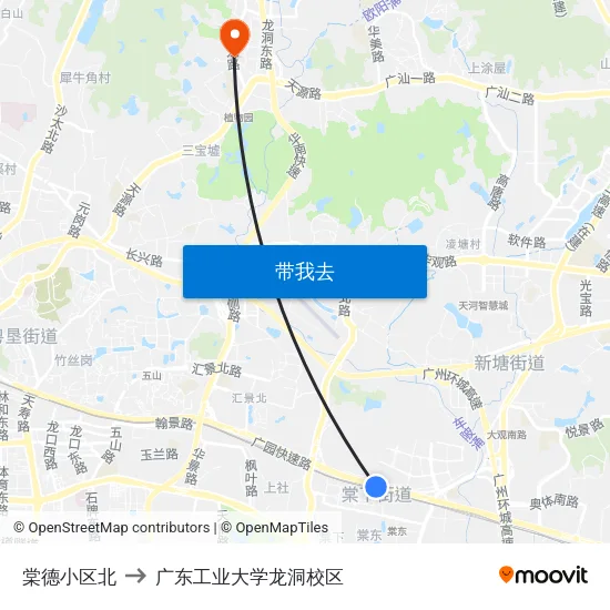 棠德小区北 to 广东工业大学龙洞校区 map